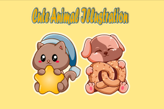 design cute animal vector illustrations for stickers, keychains and pins
