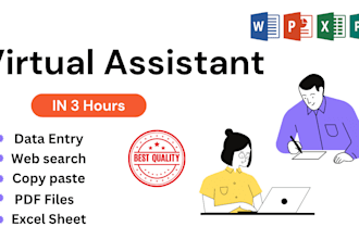 do ultimate data entry assistant , excel data mining, copy paste, within 3 hrs