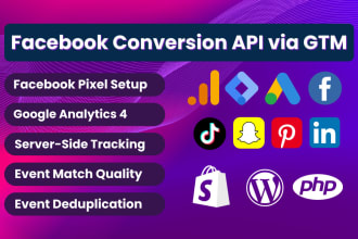 setup facebook conversion API, google analytics 4, server side tracking by GTM