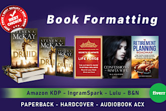 do book cover formatting layout design for amazon kdp paperback, hardcover, acx