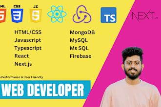 do full stack web app development react js, node js, next js, typescript