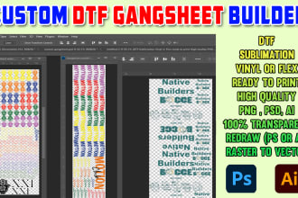 build custom dtf gang sheet ready to print or redraw raster to vector