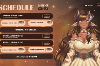 make design vtuber schedule for twitch, facebook, youtube, and twitter