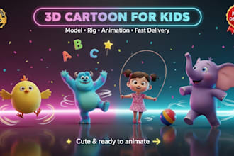3d cartoon character modeling, rigging, animation for kids