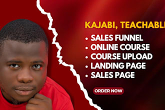setup online course website, sales funnel on kajabi, teachable lms