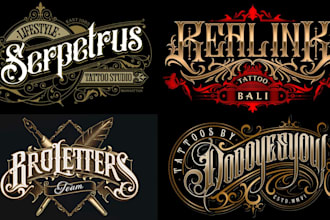lattering barber shop, retro vintage hand drawn steampunk salon logo artist