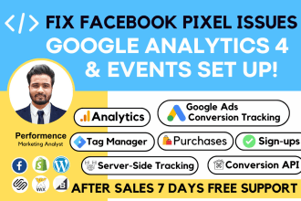 fix or setup facebook pixel shopify, conversion API, events, google analytics 4