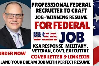 write federal, USA jobs, ksa, military, veteran, law resume as federal recruiter