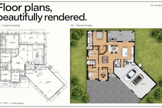 render furnished 2d color floor plans from cad or PDF files