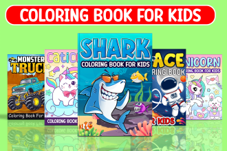 design coloring book cover and pages, kids activity book, interior design KDP