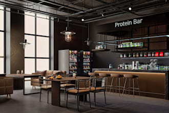 design restaurant, cafe, gym, store interior with realistic render