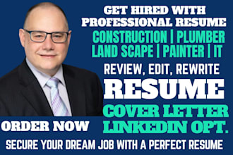 perfect resume for construction, project manager, architect, plumber, marine