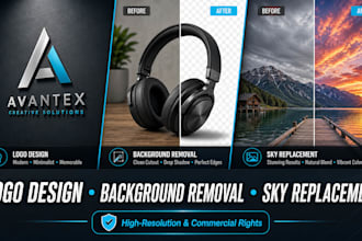 provide professional logo design, background removal, and sky edit