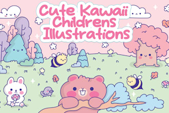 create a cute kawaii children story book illustration