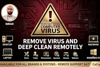 remove virus, malware,spyware, speed up your windows PC, laptop, or mac remotely