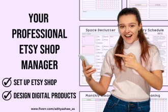 setup etsy shop and design etsy digital products, etsy digital planner