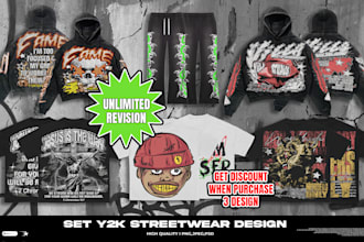 create a set y2k streetwear design for clothing brand
