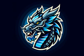 creative asian blue dragon head mascot logo design with express delivery