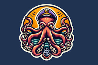 design an awesome octopus kraken badge mascot logo with express delivery