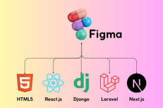 convert figma to websites with HTML5 or reactjs or nextjs or django or laravel