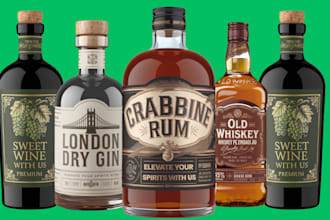 do label for whisky, vodka, gin, rum, cocktail wine beer champagne, mead, liquor