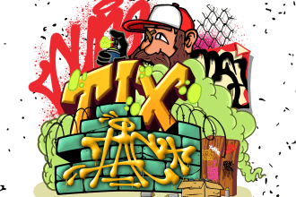 custom design graffiti, logo, illustration with character