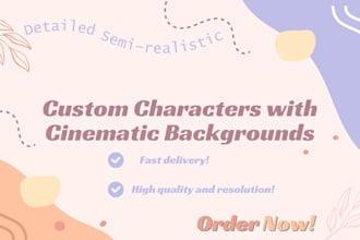 illustrate custom character, detailed scene background no ai