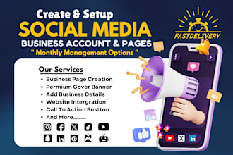 setup all social media accounts, facebook, instagram,youtube