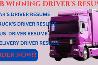 write a professional car driver resume, truck driver resume, cover letter and cv