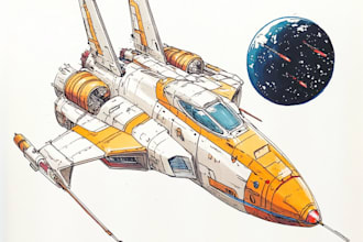 draw spaceship logo and friendship portrait