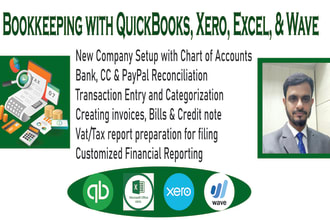 do bookkeeping services with quickbooks online, xero, excel, wave