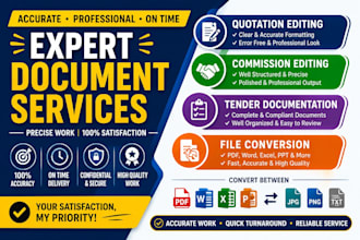 do quotation editing, commission editing, tender documentation, file conversion