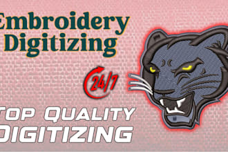 do custom embroidery digitizing or vector art in 90 mins