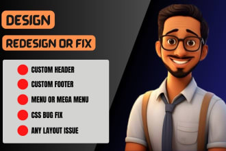 fix or redesign wordpress header, footer, mega menu or fix elementor issue