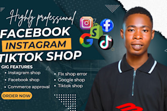 setup facebook shop, tiktok shop, instagram shop, and complete shopify marketing