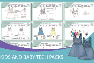 create kidswear tech packs and technical flat sketches