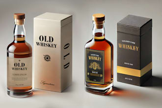 design a premium liquor label and box packaging for your brand