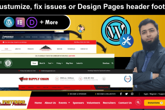 redesign, update, or fix header, footer, and menu issues for wordpress elementor