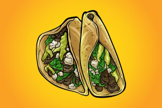 draw a cool toon art of food and beverages for cafe and restaurant