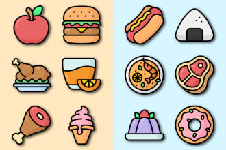 design unique illustrated food icons and stickers
