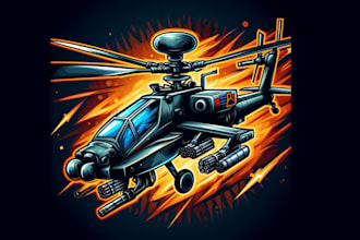 make unique apache helicopter gaming  mascot logo design in very short time