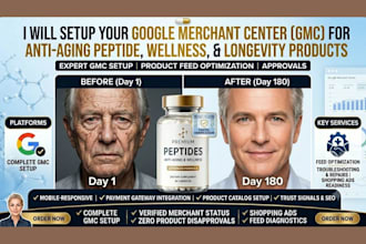 setup google merchant center gmc anti aging peptide wellness longevity products