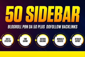 make da 50 plus sidebar, footer, blogroll dofollow SEO backlinks