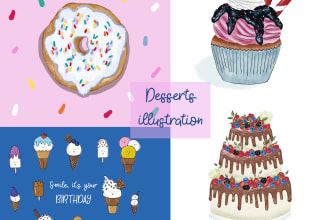 draw a digital illustration, pattern of desserts in my own style