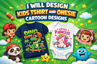 create kids t shirt and onesie designs with cartoon