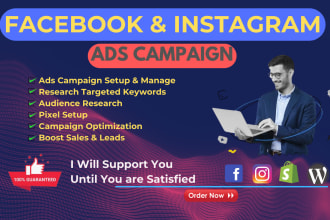design shopify facebook ads campaign run, marketing and instagram ad advertising