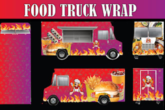 design stylish food truck wrap, food trailer wrap, or food van wrap design