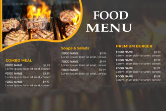 trifold food menu and restaurant menu