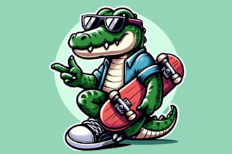 make a high quality cool crocodile playing skateboard mascot logo design