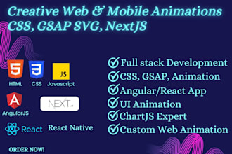 do creative CSS svg gsap web, mobile animations ionic angular developer chartjs